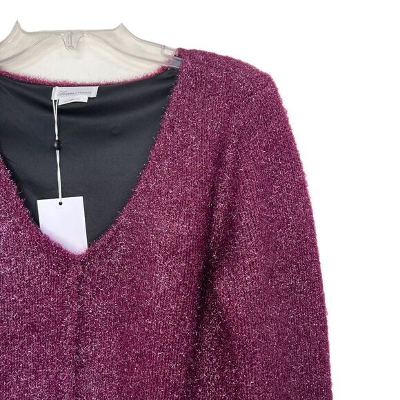 Lovers + Friends Gerona V-Neck High-Low Sweater in Magenta Glitter - Picture 6 of 8